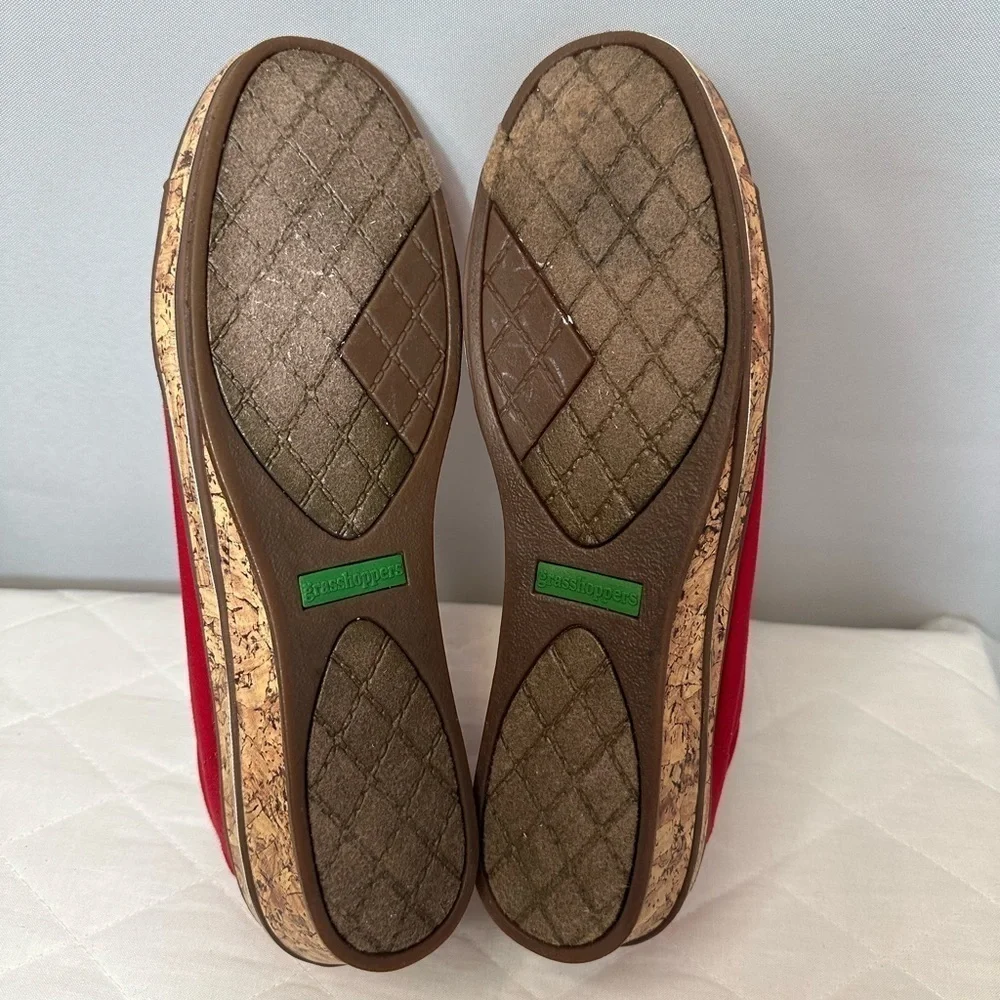 Grasshoppers Womens Size 8.5 M Wedge Cork Heel Slip On Canvas Shoes Padded Comfy